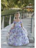 Off Shoulder Lavender Printed Organza 3D Floral Flower Girl Dress Off Shoulder Lavender Printed Organza 3D Floral Flower Girl Dress